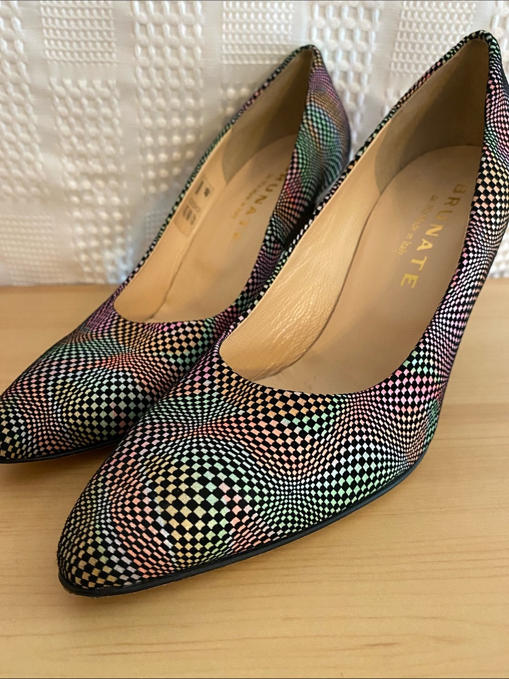 Vintage 90s optical illusion checkerboard heels by Brunate Italian leather - Picture 9 of 10